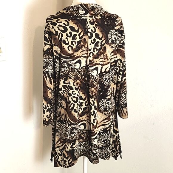 Notations Brown & Beige Animal Print Tunic with Long Cowl Neck, Size 1X - Picture 7 of 10